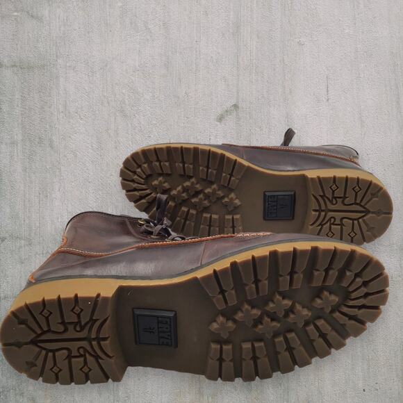 New Frye Pine Lug Work Boots Men’s 10.5 Brown Leather Moc Toe Lace-Up Rugged - Picture 5 of 10